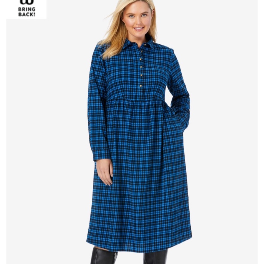 NWT Blue Flannel Dress with Pockets!